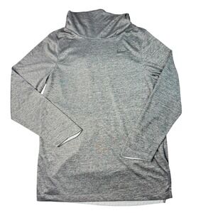 Nike Women's L Gray Heathered Dri-FIT Funnel Neck Athletic Pullover Hoodie Top